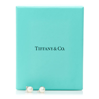 Tiffany 18K White Gold Diamond Akoya Pearl 6.5-7mm Signature Earrings 5 of 5