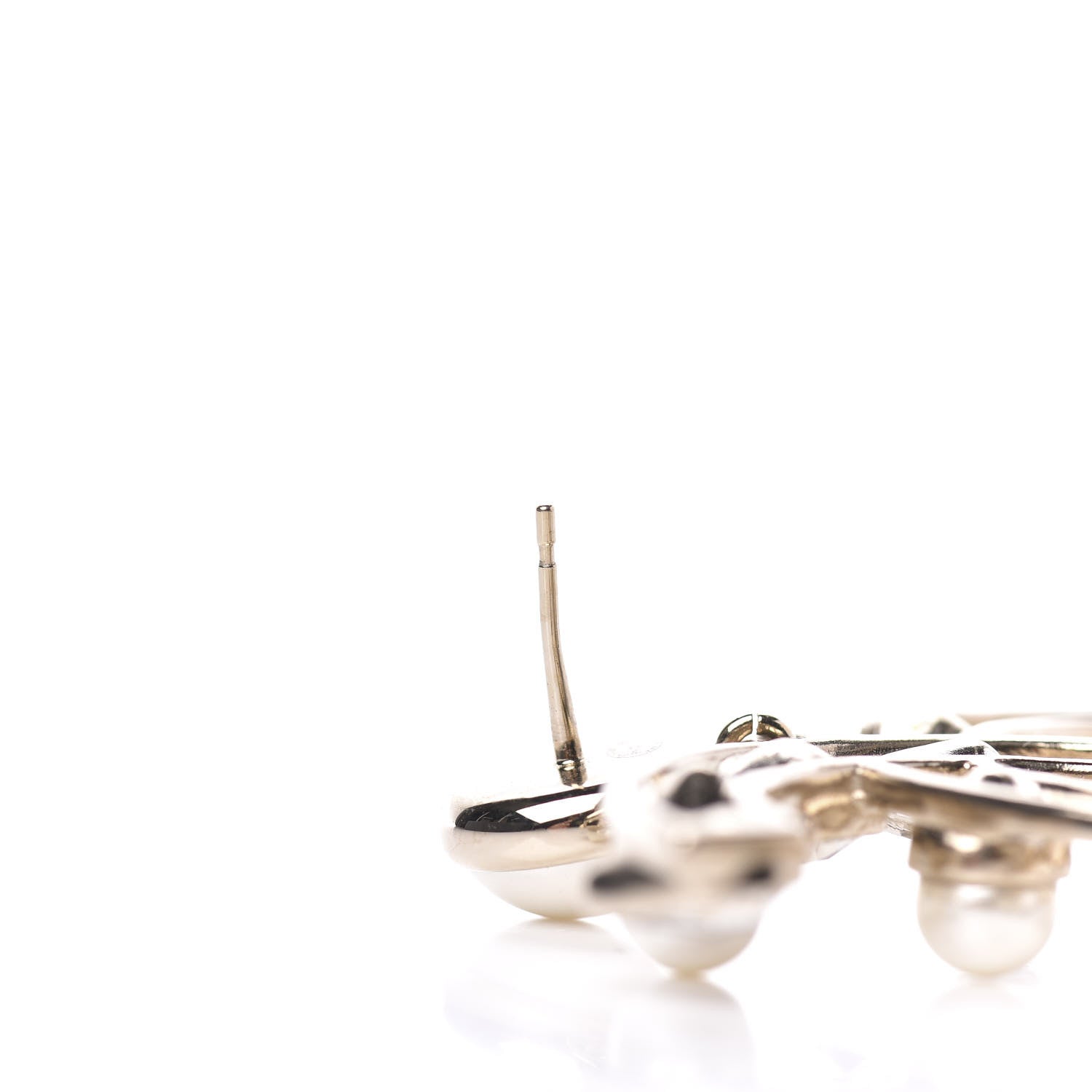 Chanel Metal Glass Pearl CC Crystal Snowfall CC Drop Earrings Light Gold 3 of 8