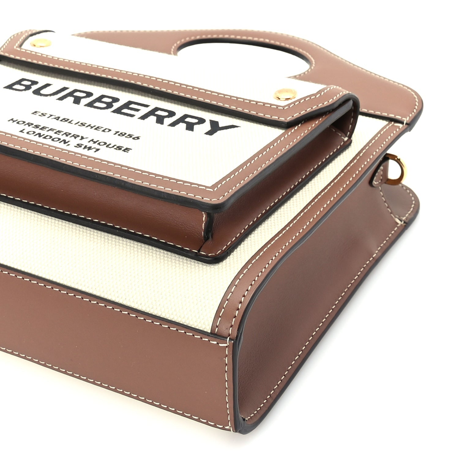Burberry Canvas Smooth Calfskin Two Tone Mini Pocket Bag Natural Malt Brown 8 of 8