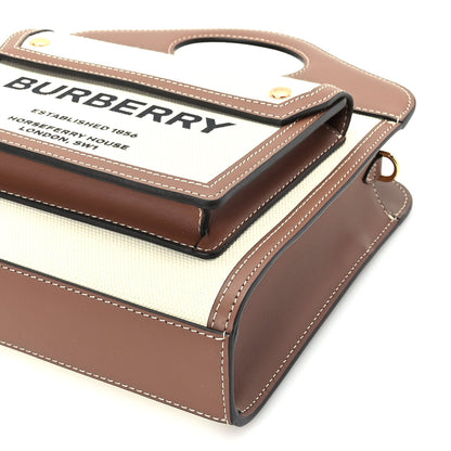 Burberry Canvas Smooth Calfskin Two Tone Mini Pocket Bag Natural Malt Brown 8 of 8