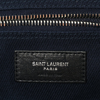 Saint Laurent Canvas Calfskin Rive Gauche North South Noe Tote Navy Black 5 of 8