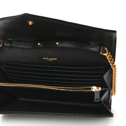 Saint Laurent Grain De Poudre Mixed Matelasse Triquilt Monogram Chain Wallet Black 5 of 11