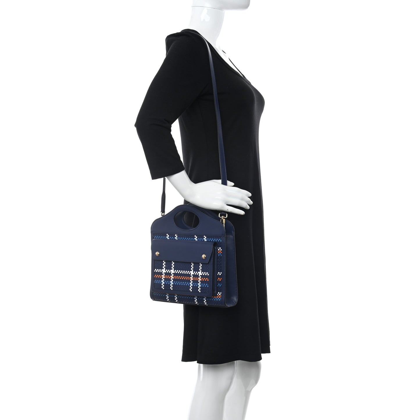 Calfskin Nylon Tartan Mini Pocket Bag Blue White Orange