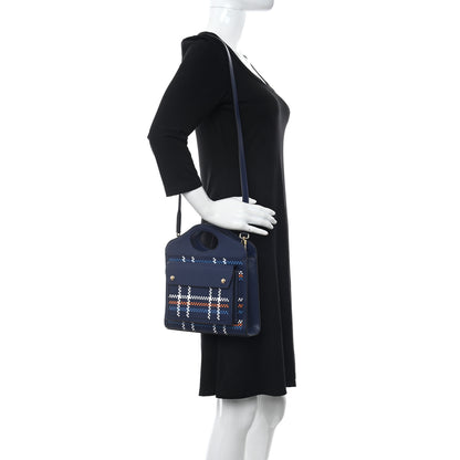 Burberry Calfskin Nylon Tartan Mini Pocket Bag Blue White Orange 2 of 8