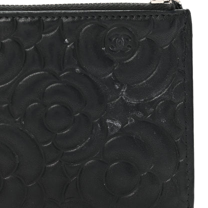 Chanel Goatskin Camellia Embossed Zip Pouch Black 9 of 9