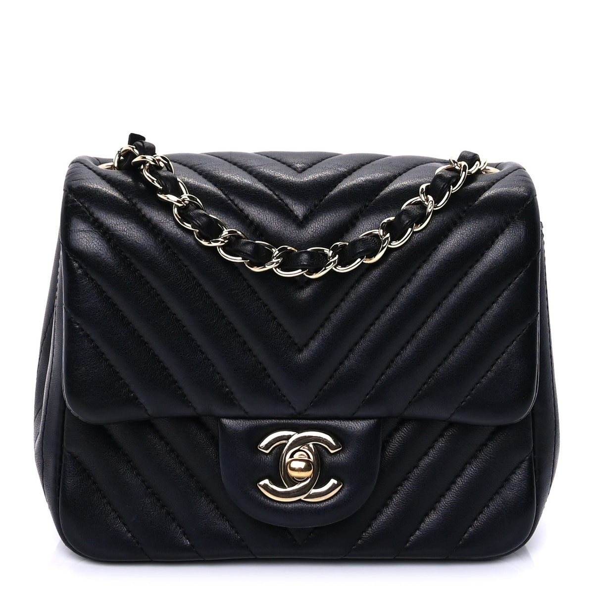 Chanel Lambskin Chevron Quilted Mini Square Flap  Black 1 of 8