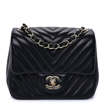 Chanel Lambskin Chevron Quilted Mini Square Flap  Black 1 of 8