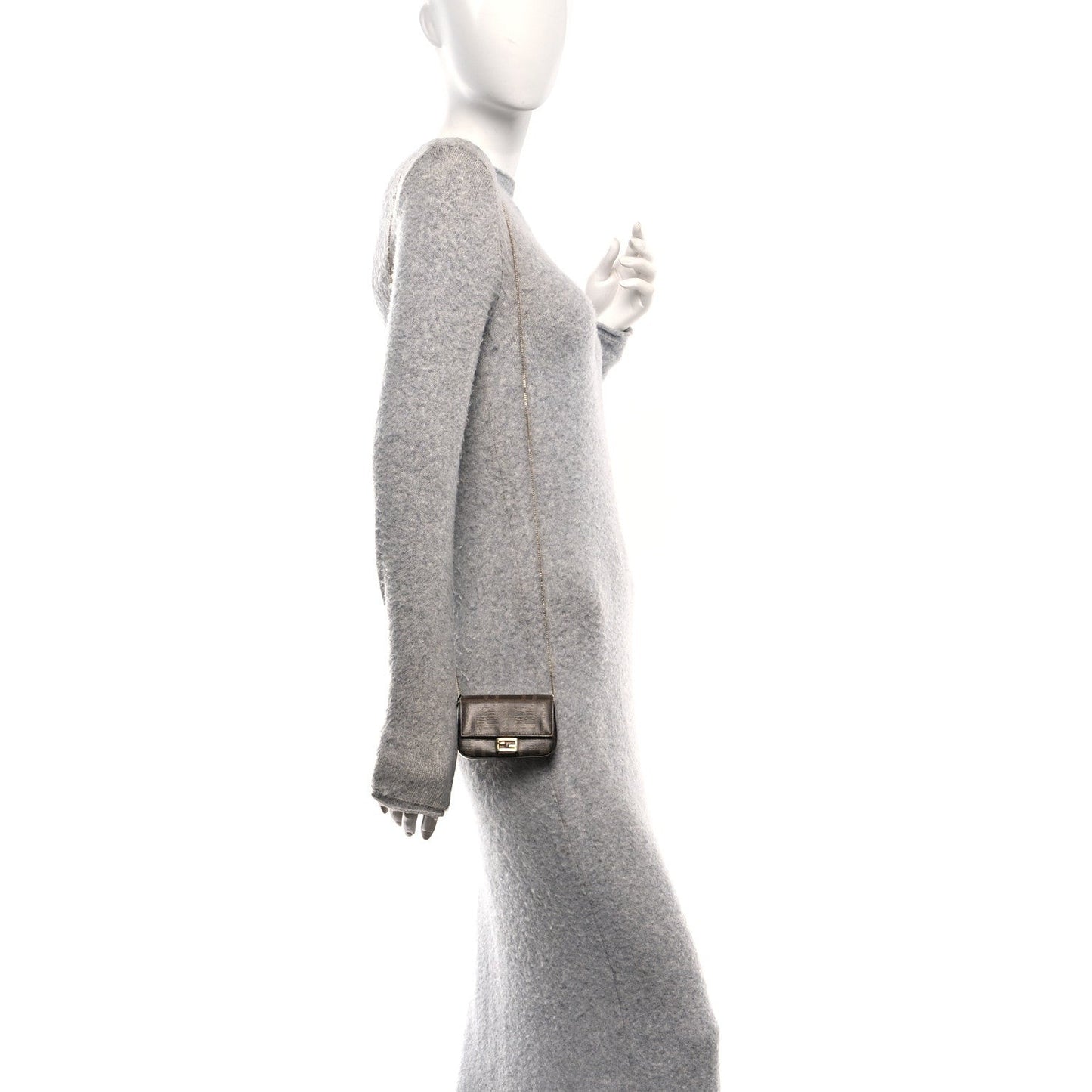 Glazed Fabric FF 1974 Nano Baguette Belt Charm Mogano Panna