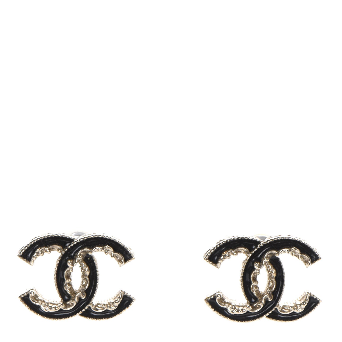 Enamel CC Baroque Earrings Black Gold