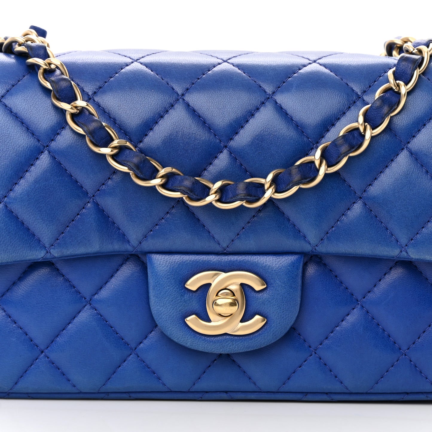 Lambskin Quilted Mini Rectangular Flap Blue
