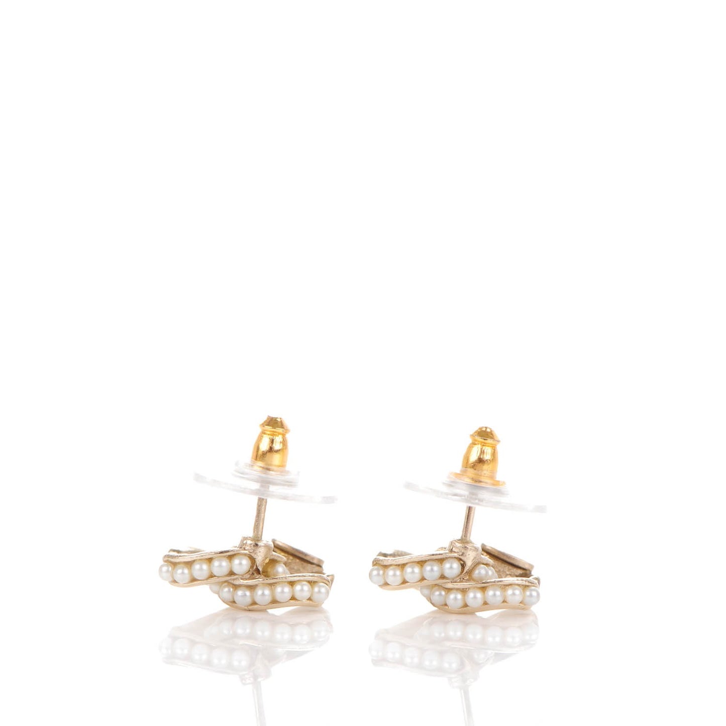 Pearl Twisted CC Earrings Light Gold White