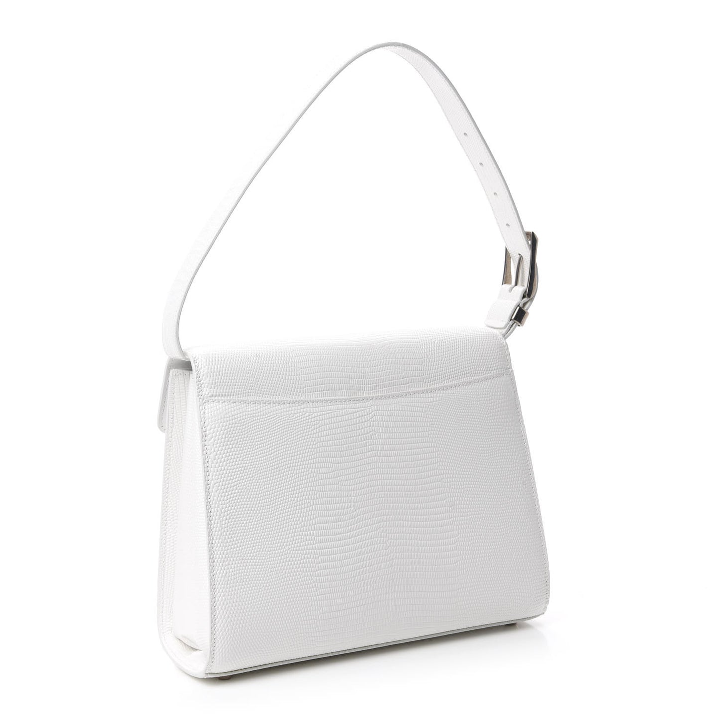 Patent Calfskin Lizard Embossed Medium Ghost Shoulder Bag Optic White