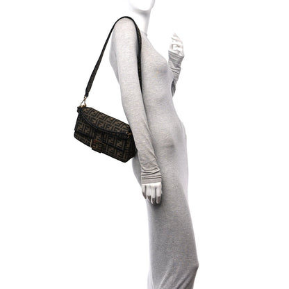 Fendi Fabric Jacquard FF 1974 Medium Baguette Tobacco Moro Black 2 of 7
