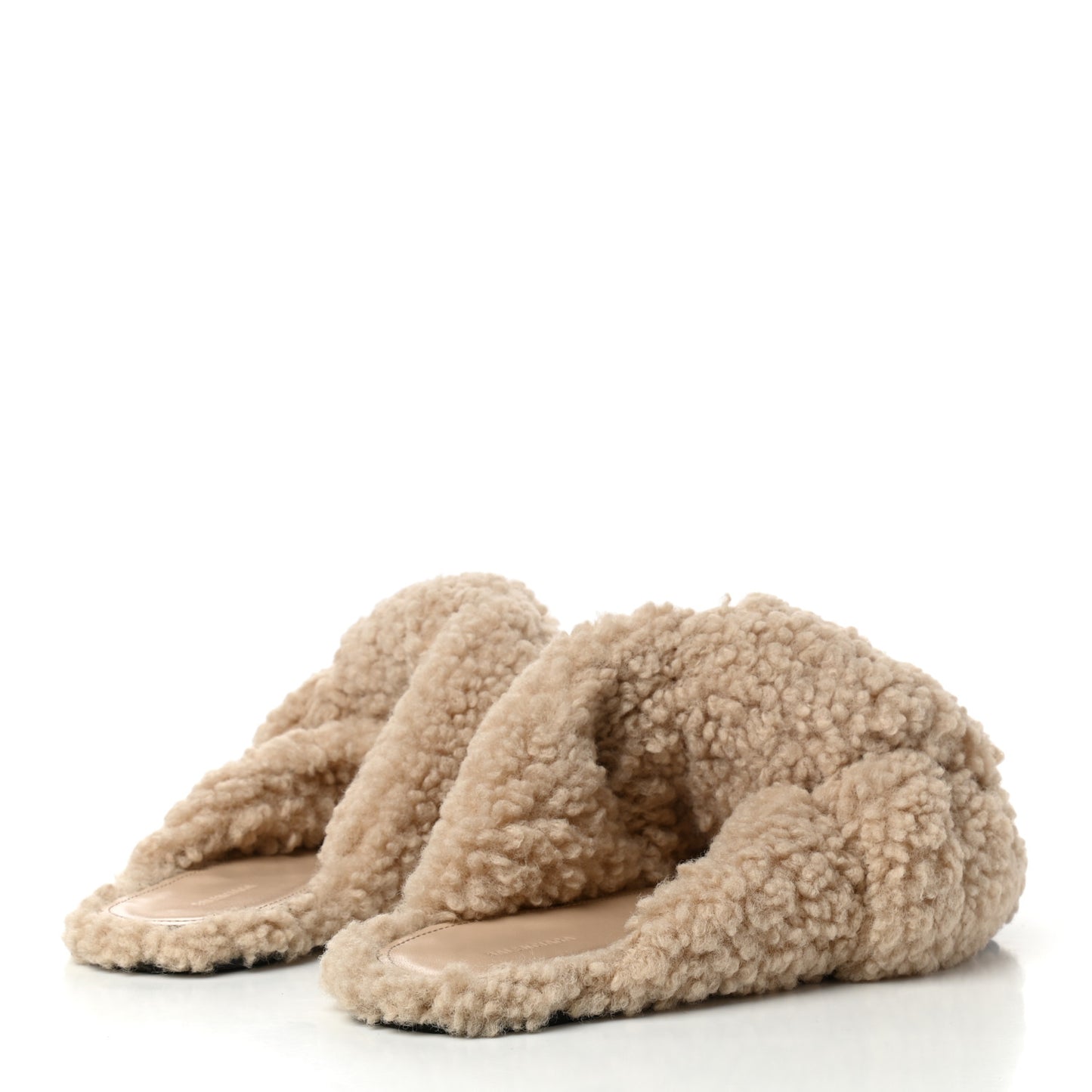 Faux Shearling Drapy Slide Sandals 37 Beige