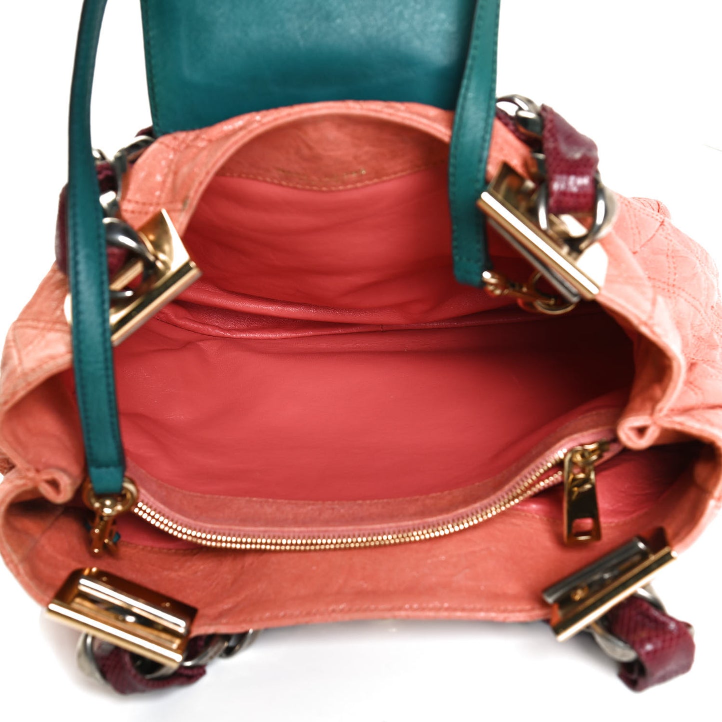 Calfskin Snakeskin Quilted Flap Pink Multicolor