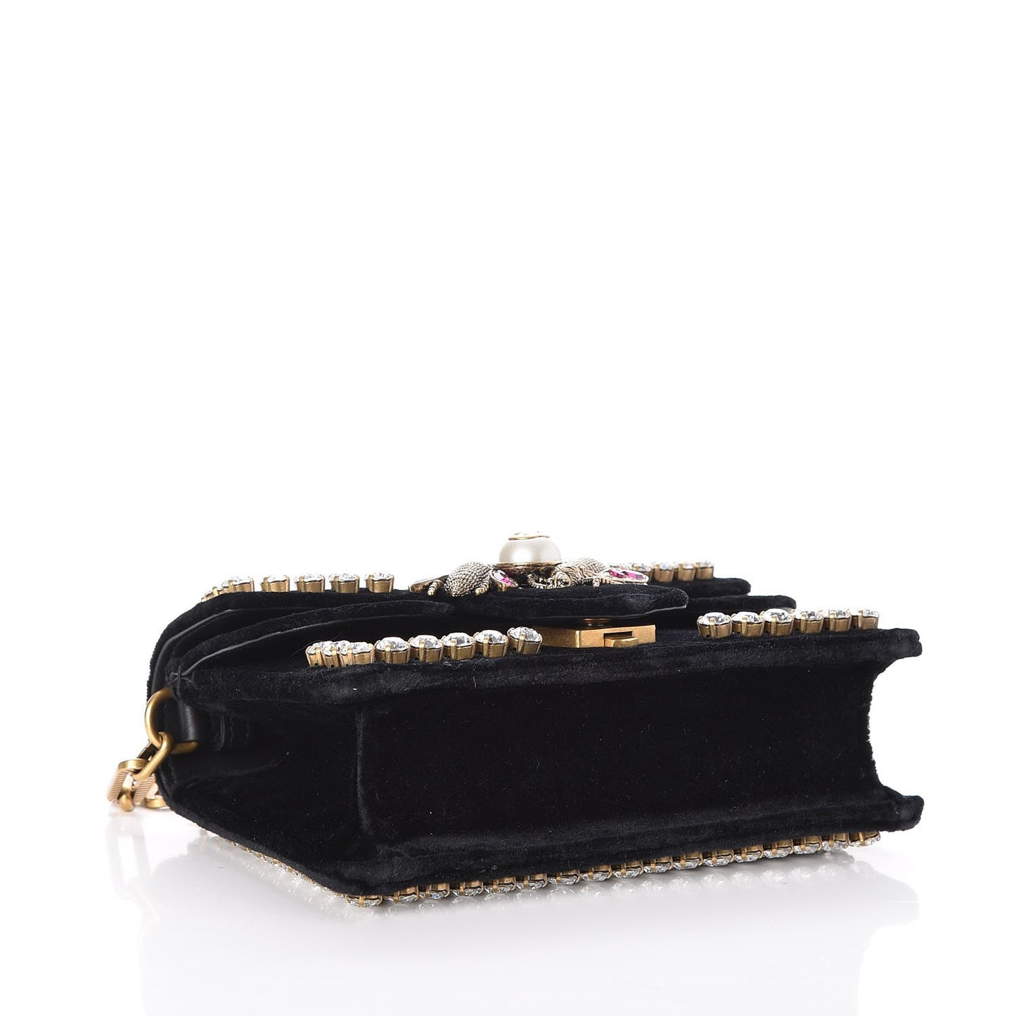 Velvet Crystal Mini Bee Broadway Shoulder Bag Black