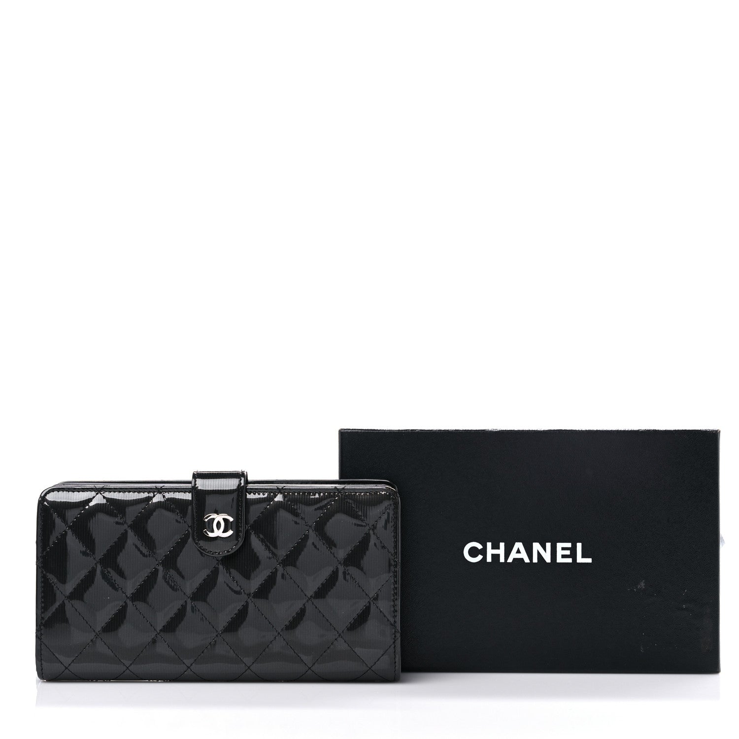Chanel Striated Patent Quilted Zipped Pocket Long Wallet Black 11 of 11