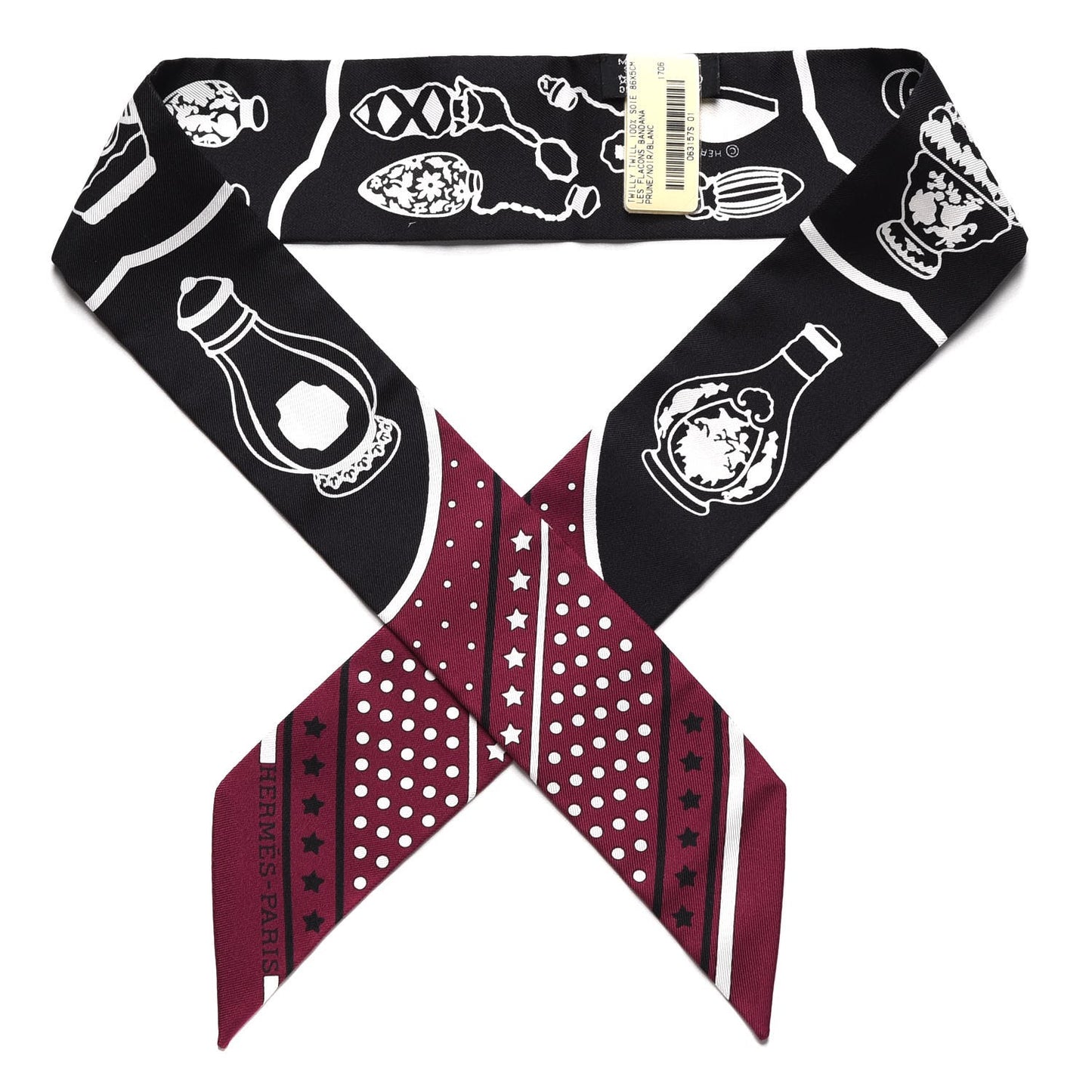 Silk Les Flacons Bandana Twilly Prune Noir Blanc
