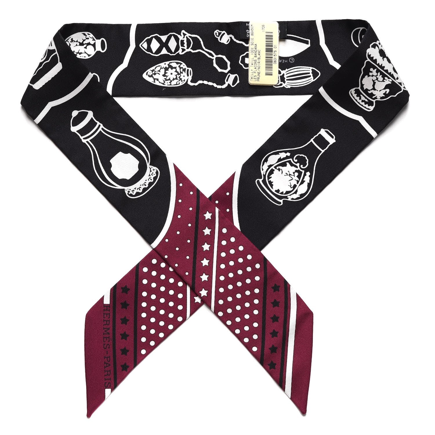 Hermes Silk Les Flacons Bandana Twilly Prune Noir Blanc 1 of 5
