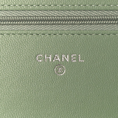 Chanel Lambskin Quilted Crystal Star Wallet On Chain WOC Green 5 of 9