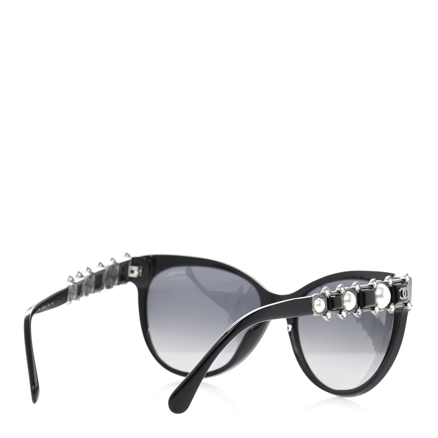 Chanel Crystal Pearl Cat Eye Sunglasses 5336-H-B Black 4 of 7