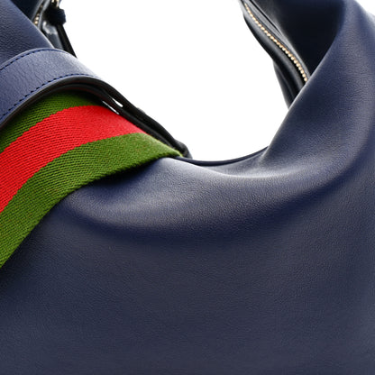Gucci Aria Calfskin Web Large Attache Shoulder Bag Navy 8 of 10