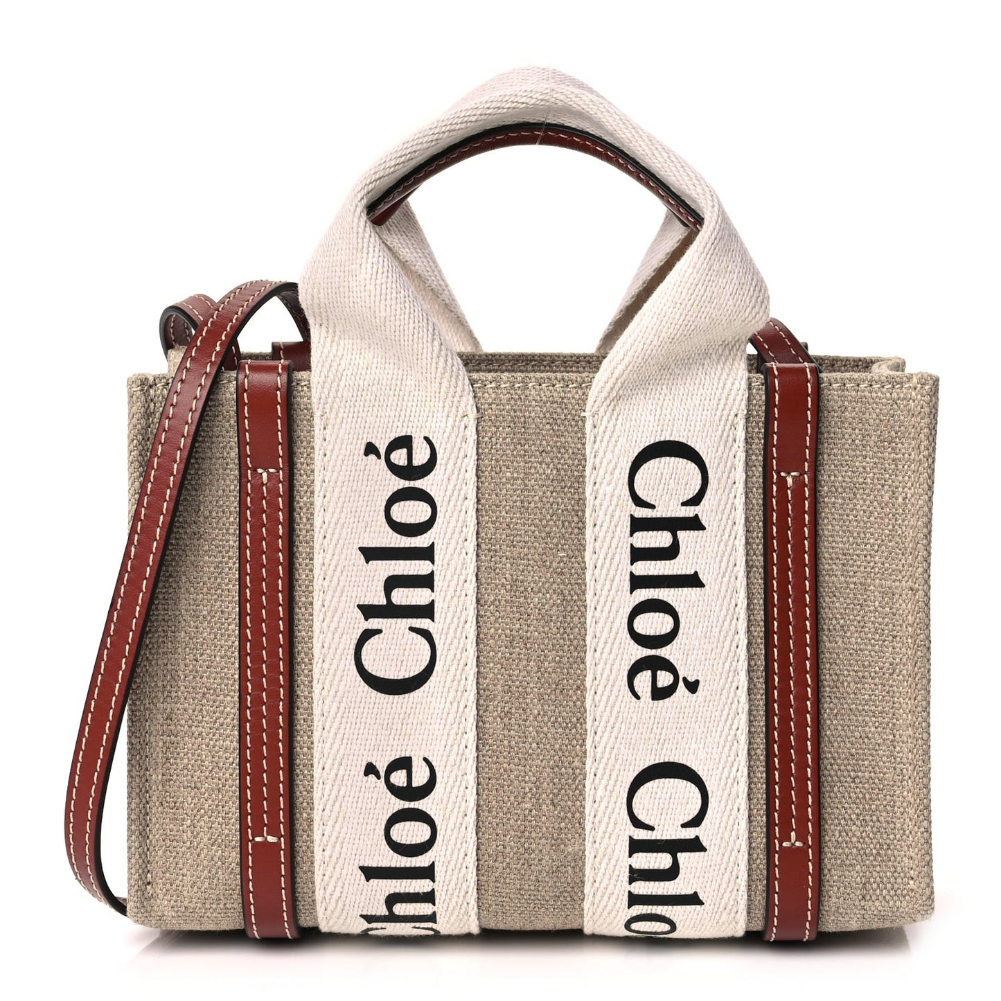 Cotton Calfskin Mini Woody Ribbon Tote White Brown