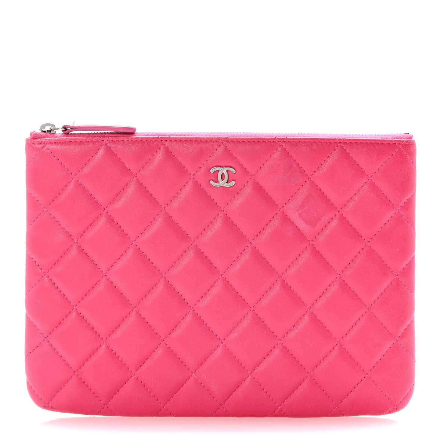 Lambskin Quilted Medium Cosmetic Case Dark Pink