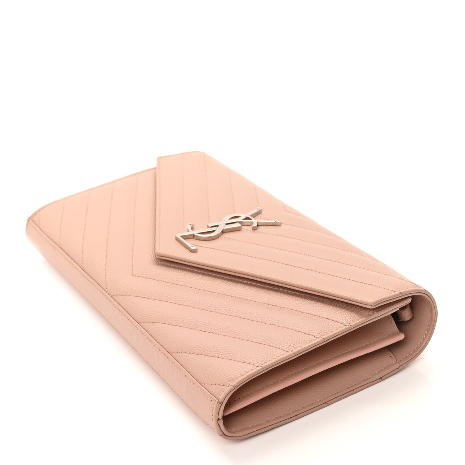 Saint Laurent Grain De Poudre Matelasse Chevron Monogram Chain Wallet Pale Pink 7 of 8
