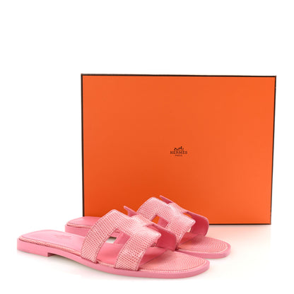 Hermes Lizard Oran Sandals 38 Pavot 10 of 10