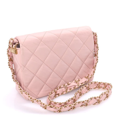 Chanel Crumpled Calfskin Quilted Braided CC Flap Light Pink 2 of 9