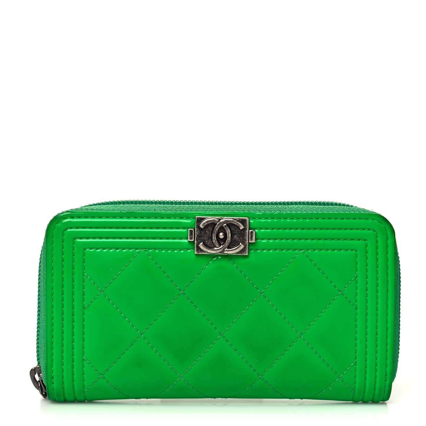 Patent Quilted Small Boy Zip Around Wallet Green