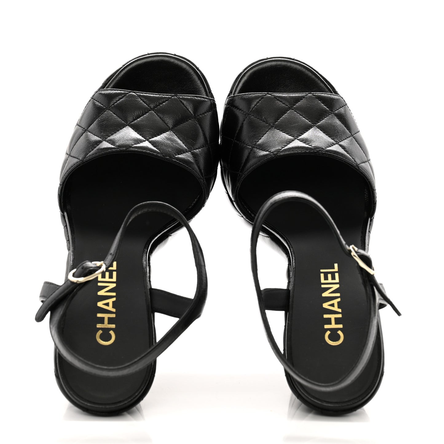 Shiny Lambskin Quilted Platform Sandals 39 Black