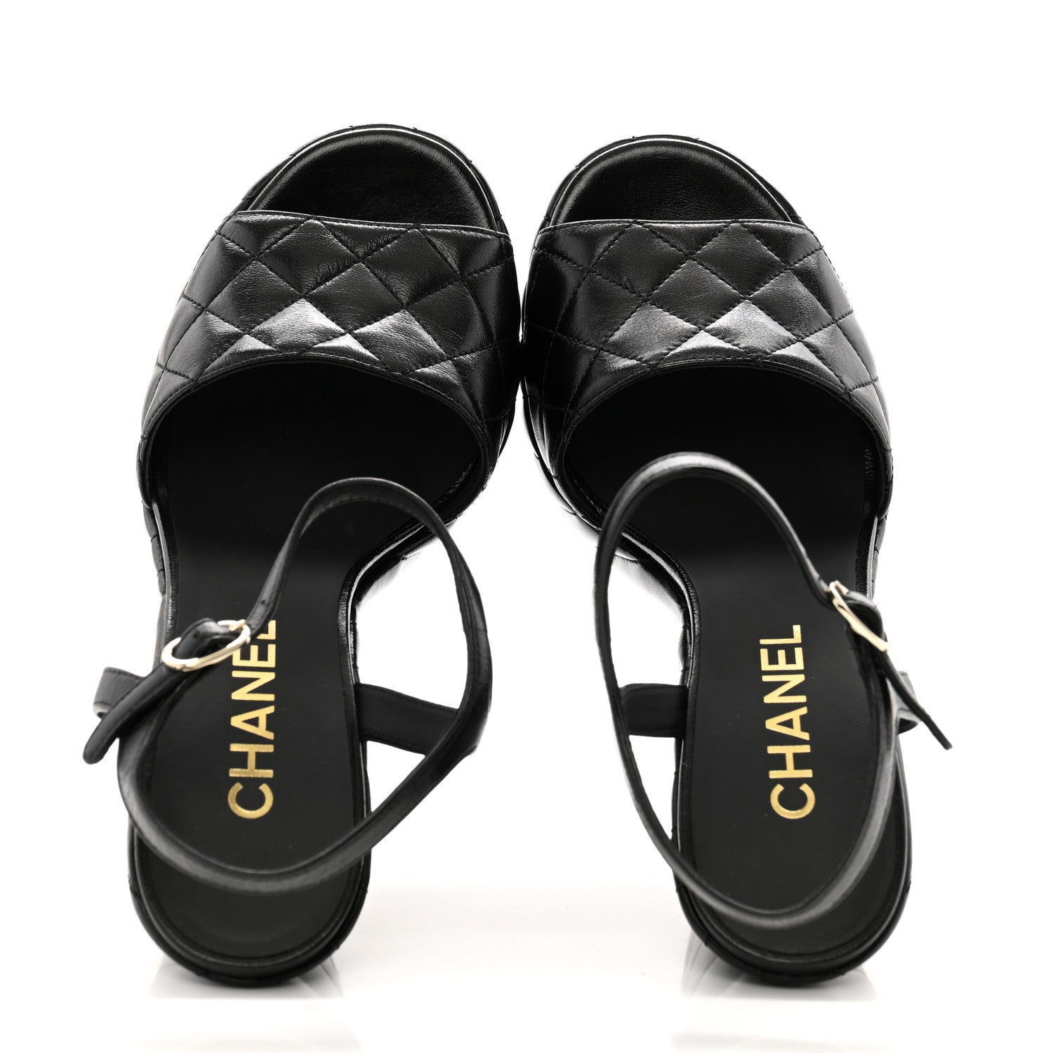 Chanel Shiny Lambskin Quilted Platform Sandals 39 Black 2 of 12