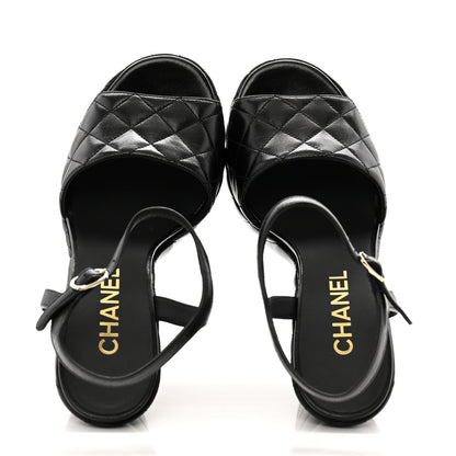 Chanel Shiny Lambskin Quilted Platform Sandals 39 Black 2 of 12