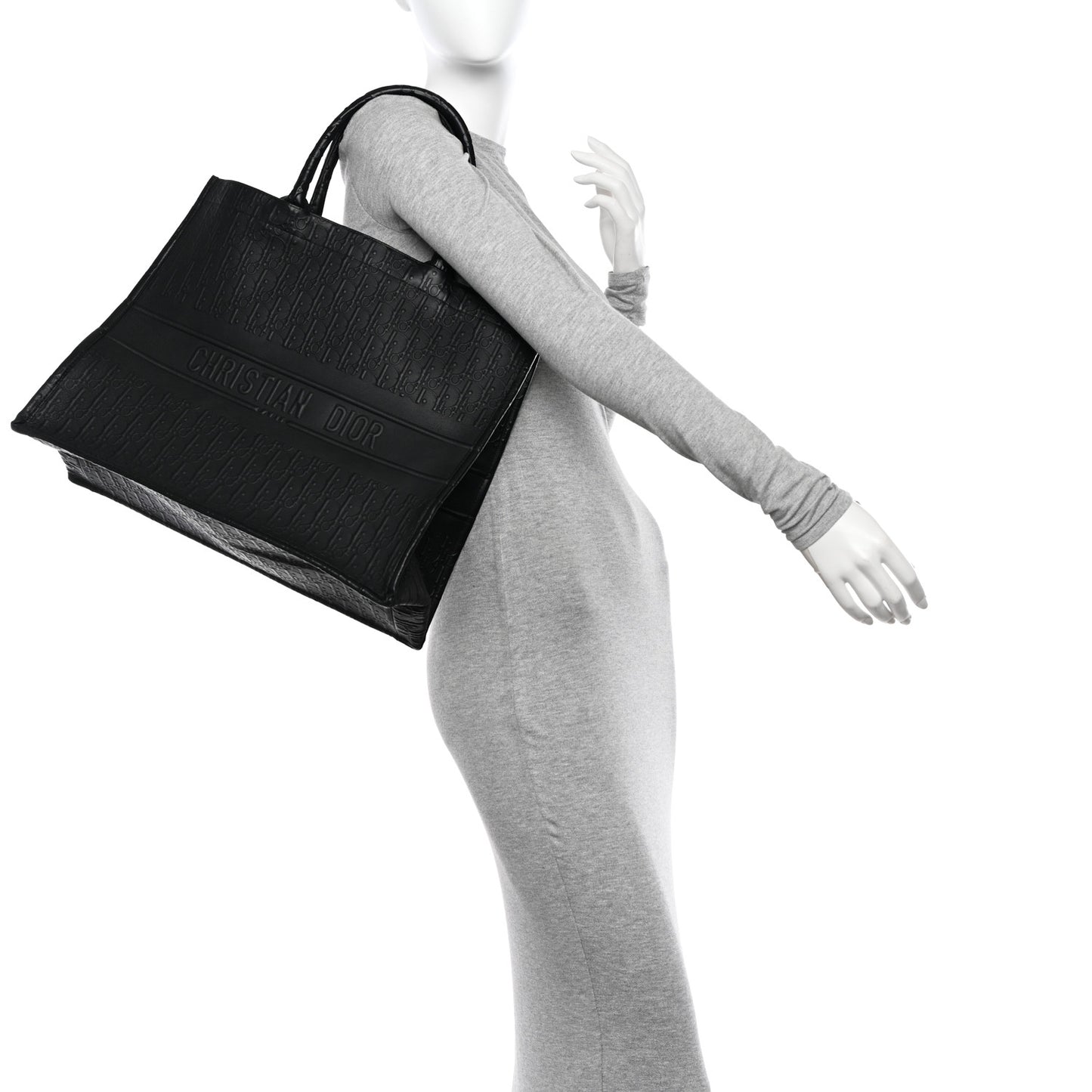 Oblique Calfskin Embossed Large Book Tote Black