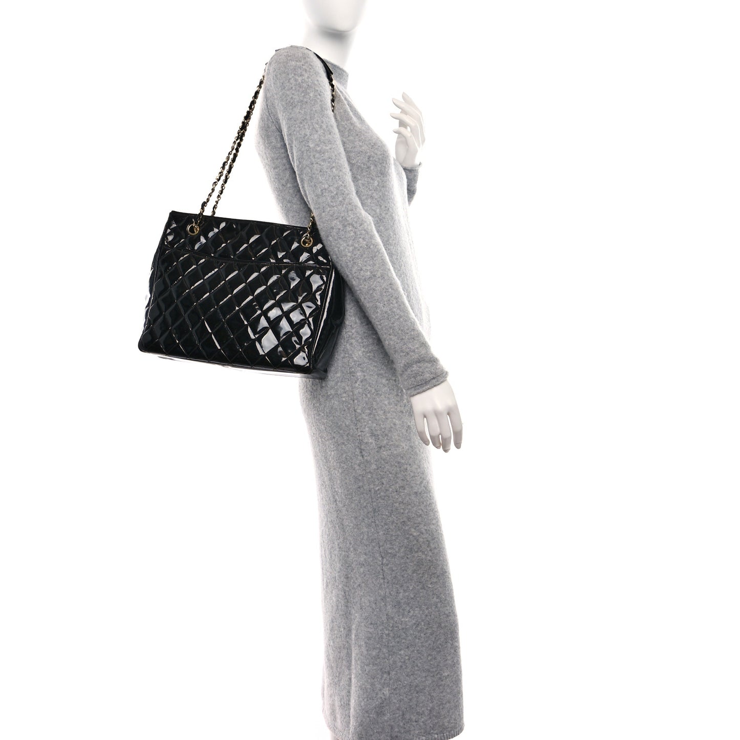 Patent Quilted Tote Black