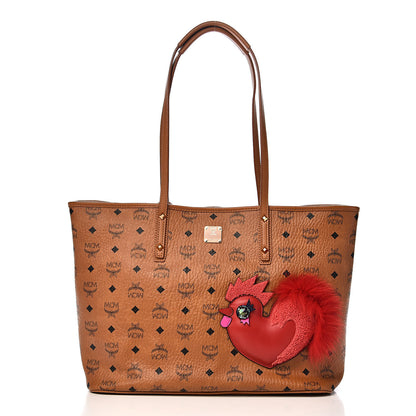 MCM Visetos Medium Rooster Anya Top Zip Shopper Tote Cognac 3 of 11