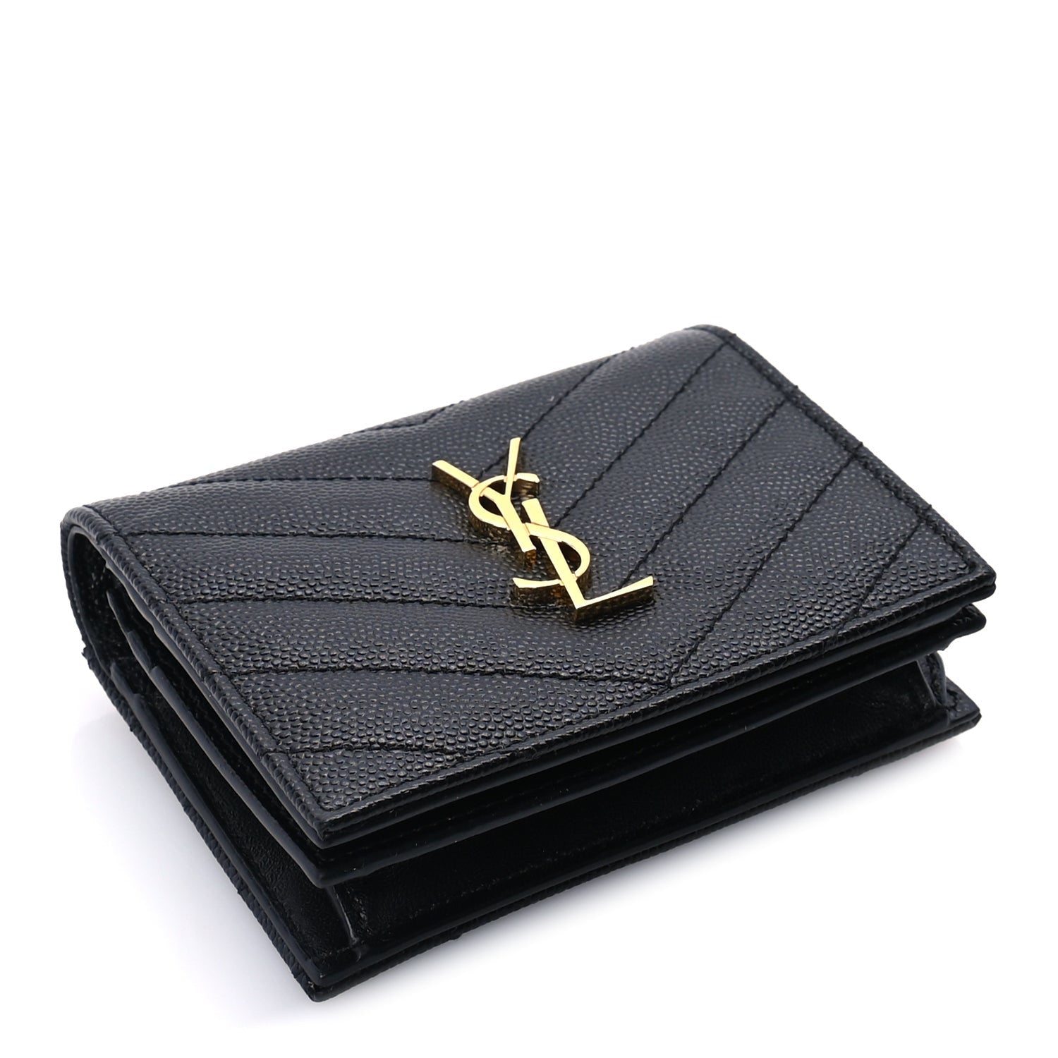 Saint Laurent Grain De Poudre Matelasse Chevron Cassandre Card Case Black 4 of 7