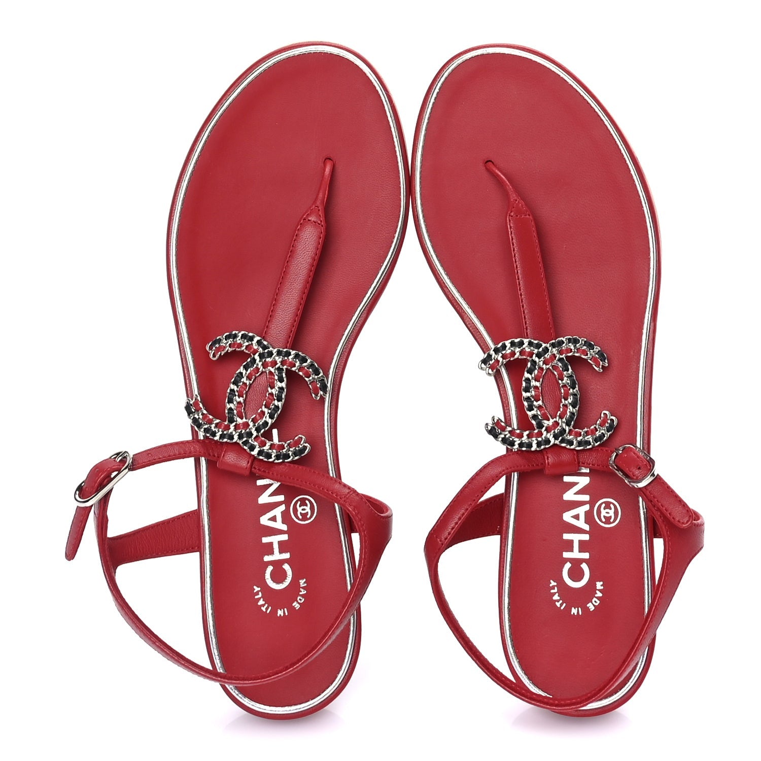 Chanel Lambskin CC Chain Thong Sandal 38 Red 5 of 7