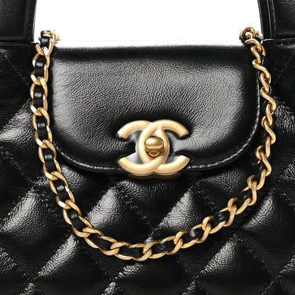 Chanel Shiny Aged Calfskin Quilted Nano Kelly Shopper Black 8 of 10