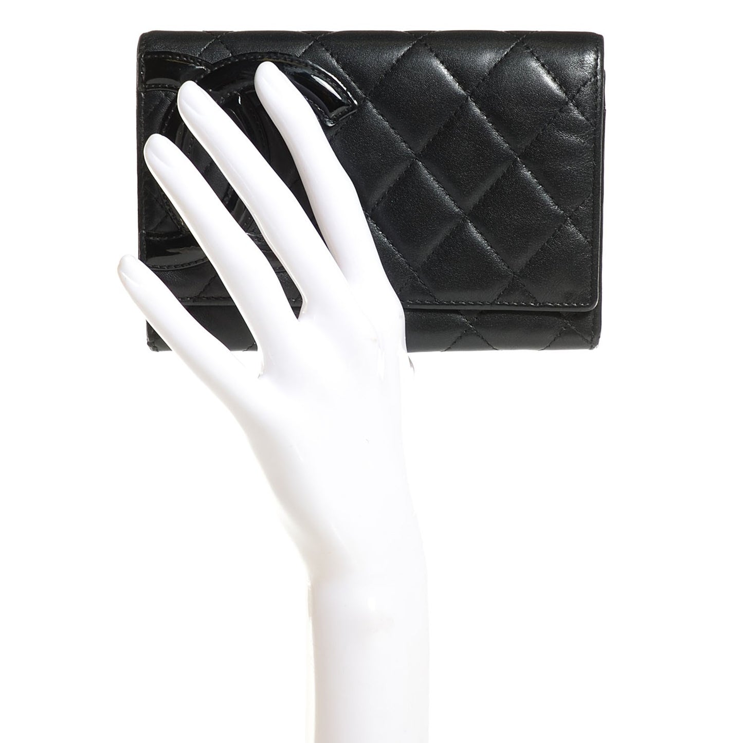 Calfskin Quilted Cambon Flap Wallet Black