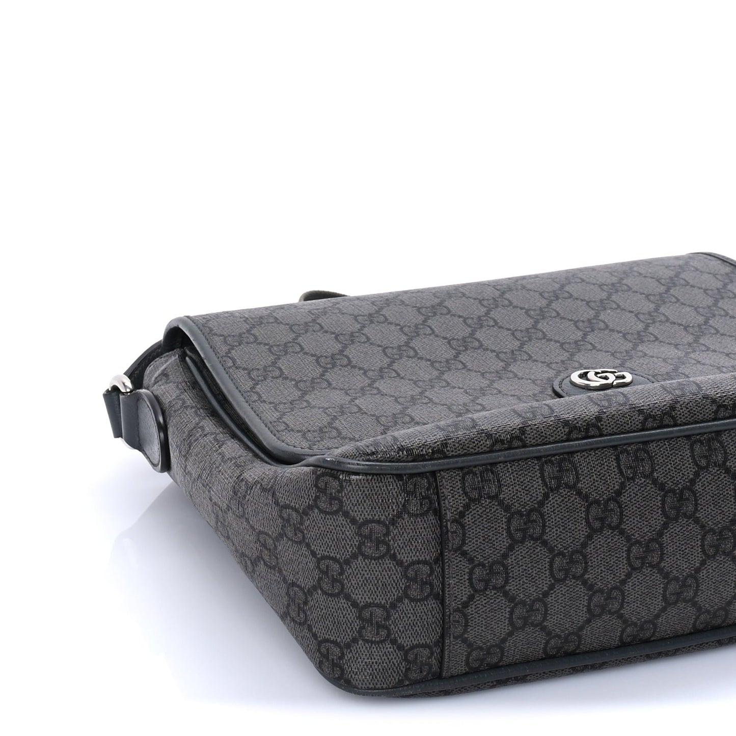 Tender GG Supreme Monogram Textured Dollar Calfskin Ophidia Messenger Bag Grey Black Graphite Grey
