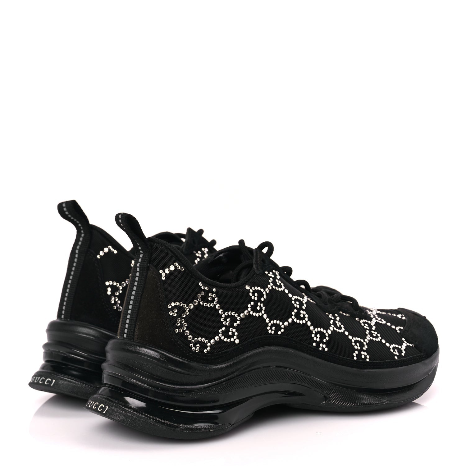 Gucci Mesh Crystal Suede GG Monogram Womens  Run Sneakers 36 Black Silver 3 of 8