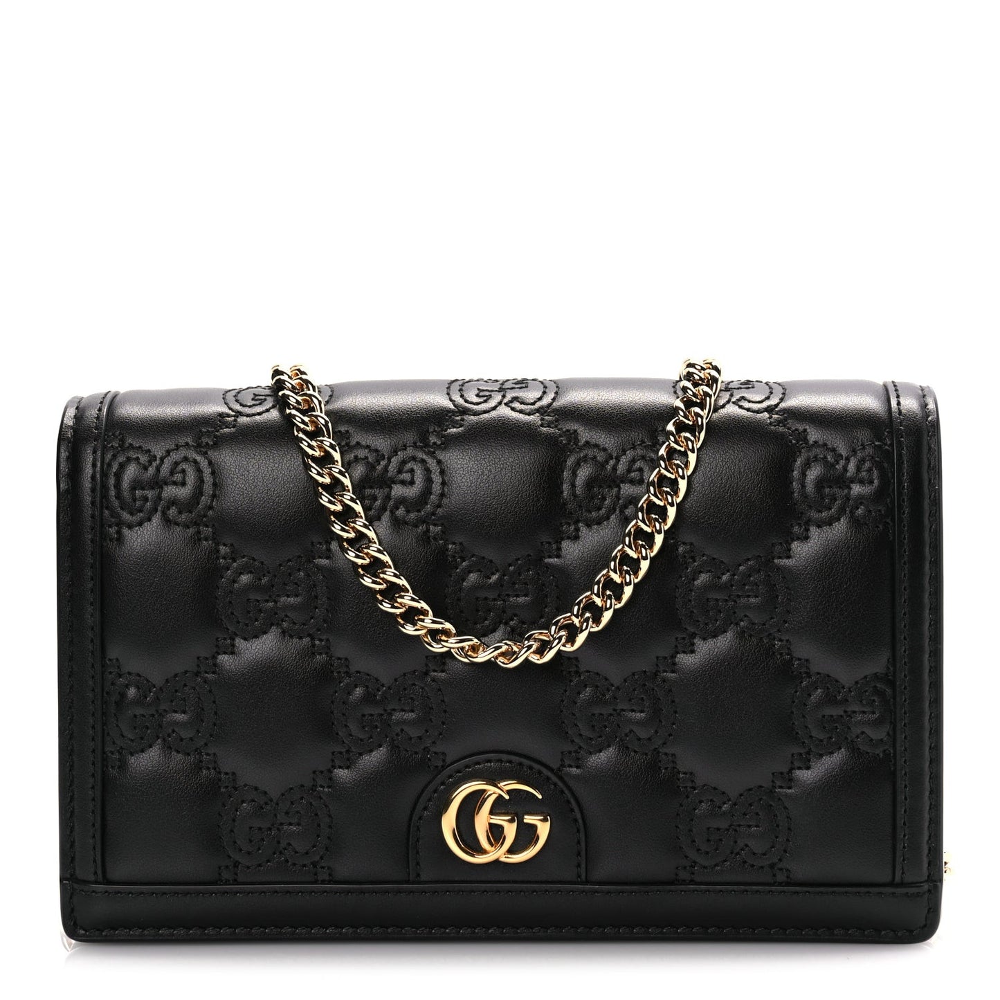Calfskin GG Matelasse Chain Wallet Black