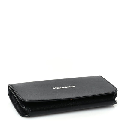 Balenciaga Grained Calfskin Logo Cash Phone Holder Wallet On Chain Black 3 of 8