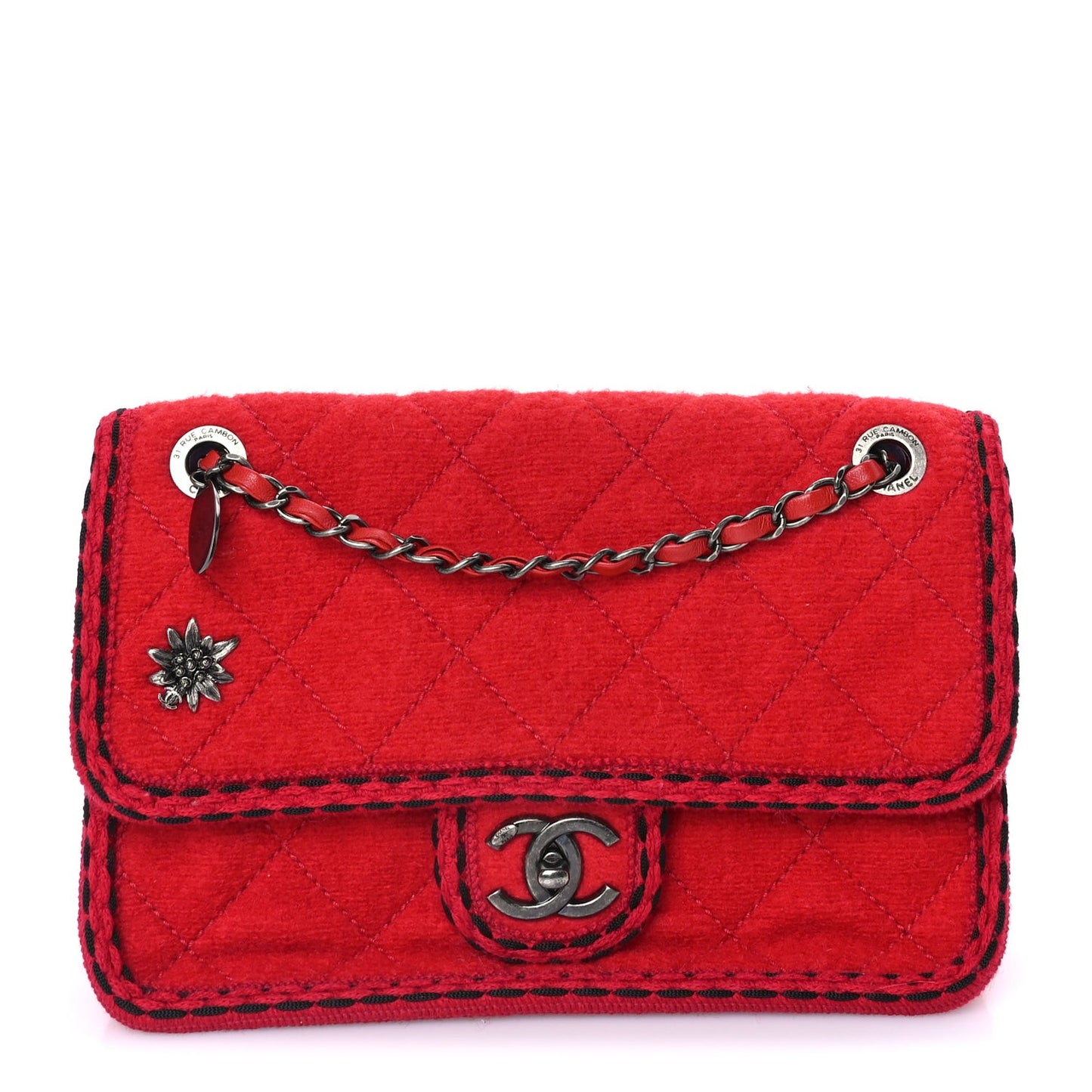 Wool Quilted Jumbo Edelweiss Single Flap Red