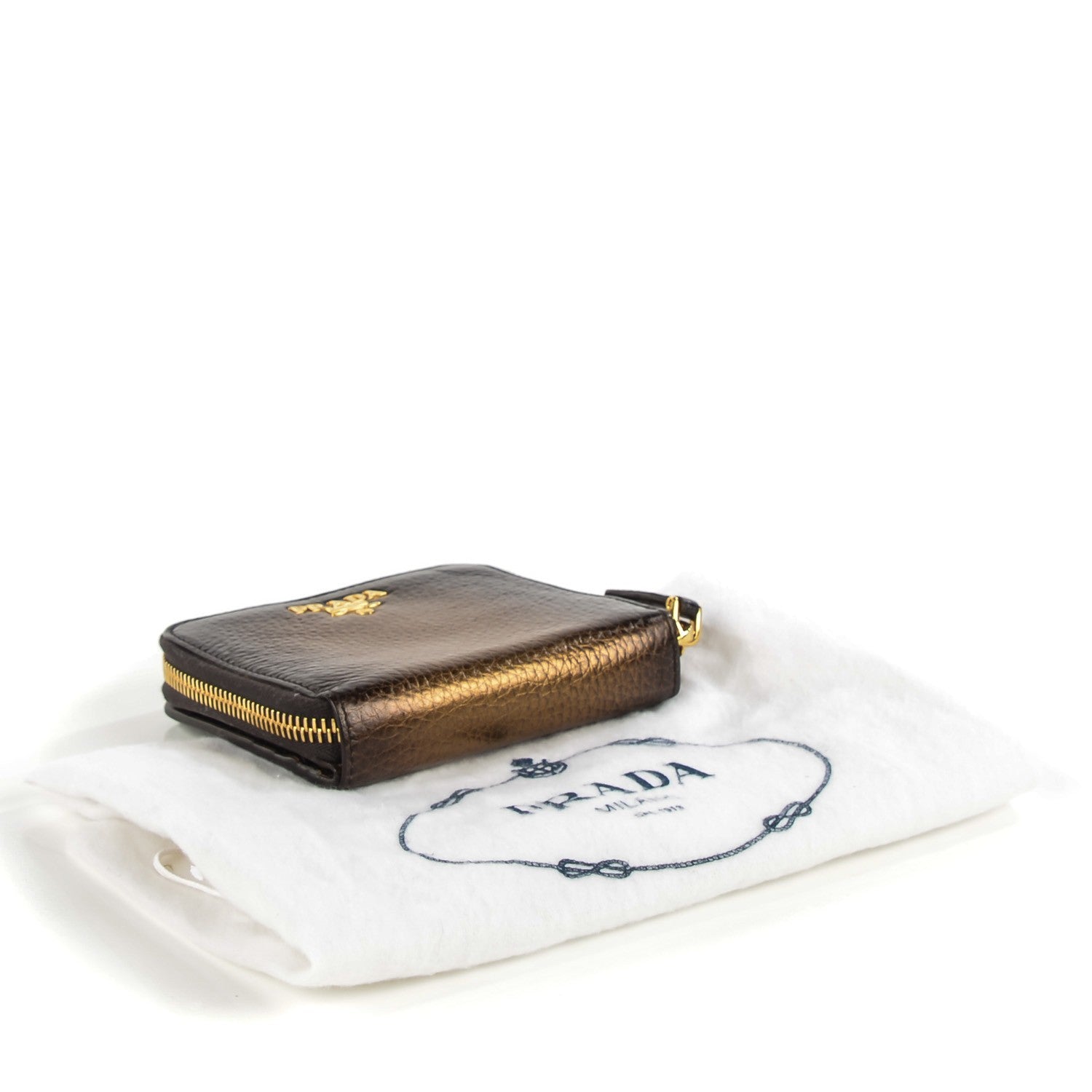 Prada Vitello Daino Antik Compact Zip Around Wallet Bronzo 4 of 9