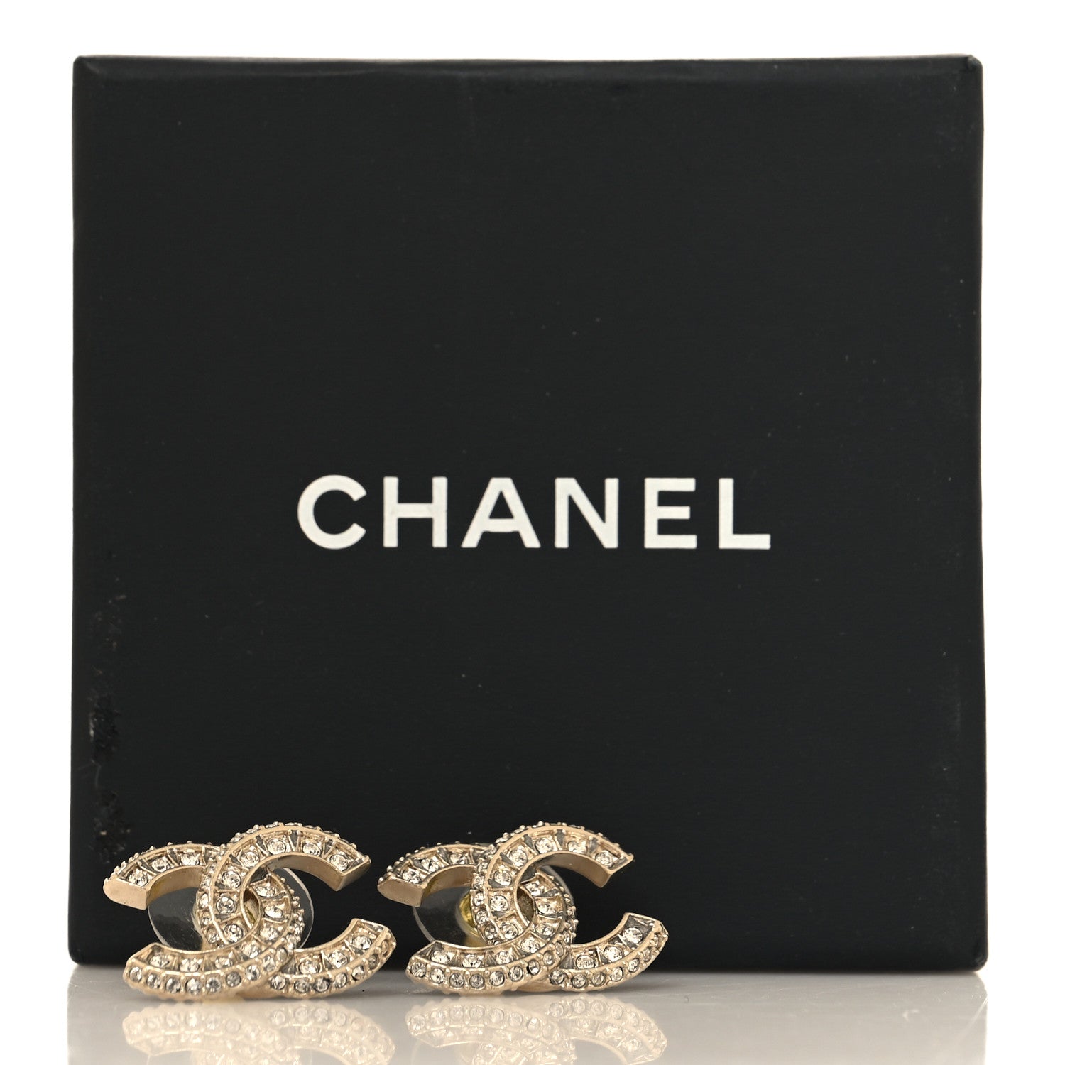 Chanel Crystal Timeless CC Earrings Light Gold 5 of 5