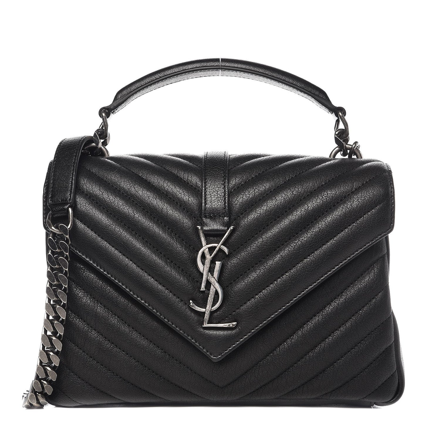 Sheepskin Matelasse Chevron Monogram Medium College Bag Black